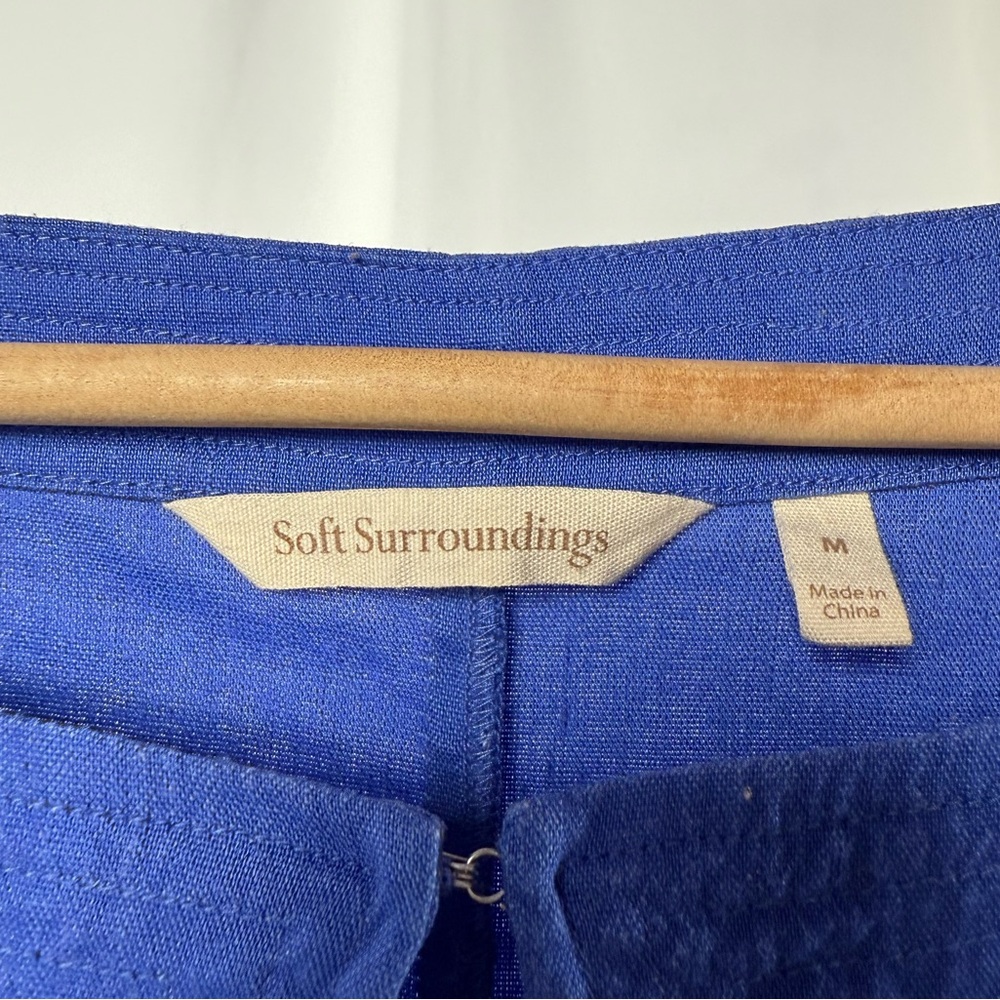 Soft Surroundings Linen Blend Keyhole‎ Short Sleeve Dress in Blue Size Medium - Picture 2 of 4